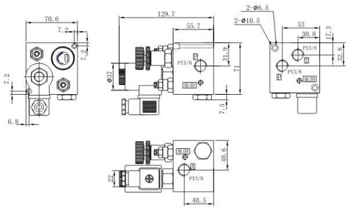 مشخصات ابعادی شیر برقی بالابری رکستور ET-02