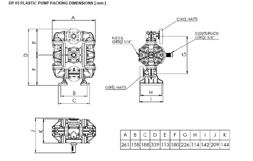 مشخصات ابعادی پمپ دیافراگمی دیا DP05