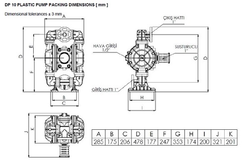 مشخصات ابعادی پمپ دیافراگمی دیا DP10