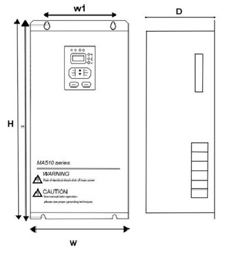 مشخصات ابعادی اینورتر تتا MA510(40-50-4070)